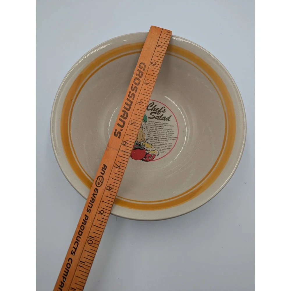 Vintage W.H. Grindley Salad Bowl Cream Stoneware Chef's Salad Recipe Graphic 9in
